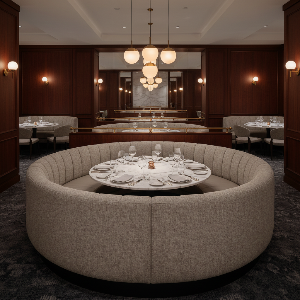 Fine Pebble Grain Mushroom Taupe Upholstered Banquette | Architectural Fabrics