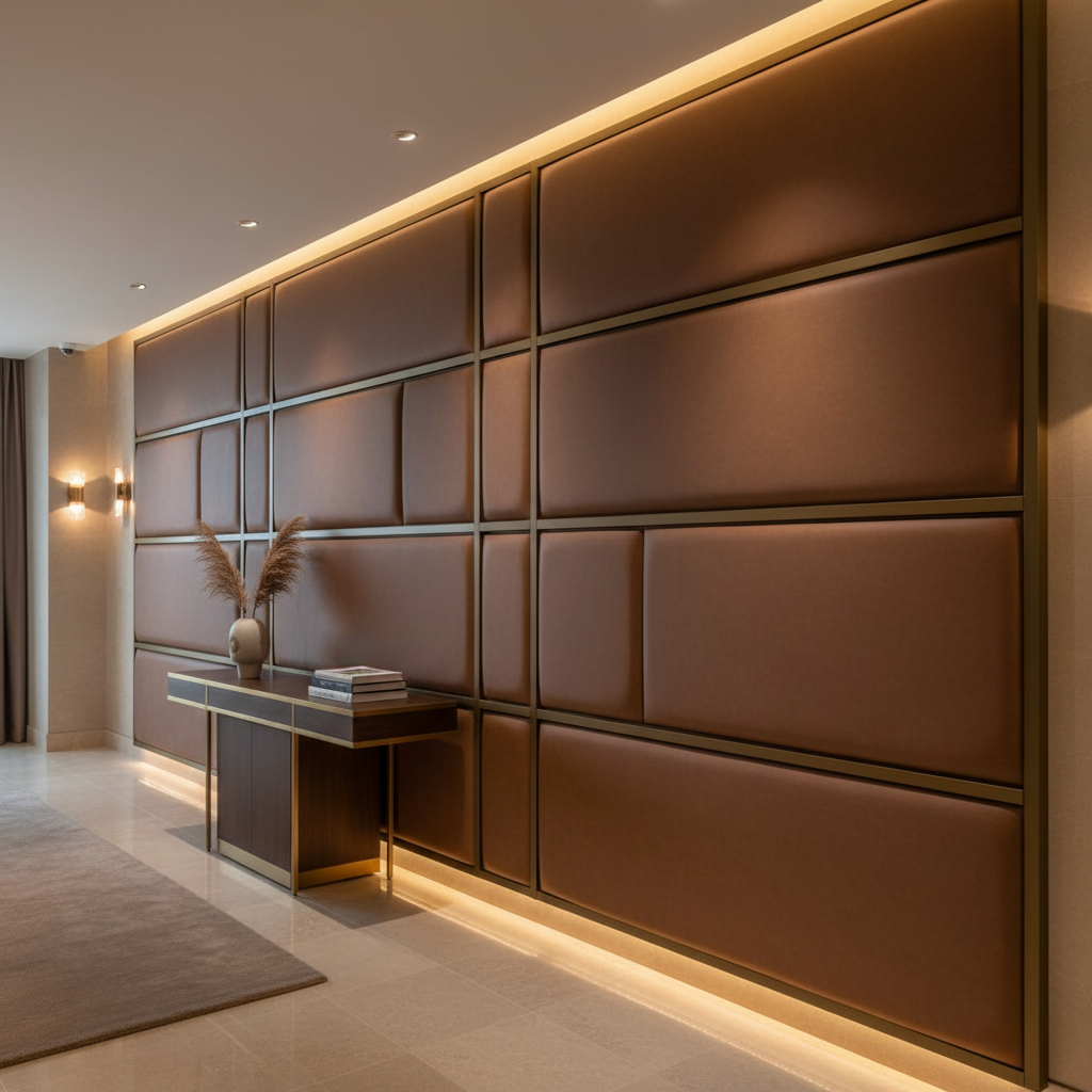 Smooth Leather Grain Rich Chestnut Upholstered Wall Panel | Architectural Fabrics