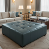 Algiers - Charcoal Teal Performance Vinyl Upholstered Ottoman | Architectural Fabrics
