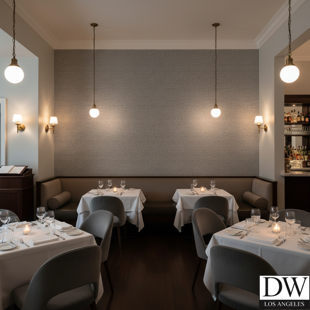 Marseilles Vinyl | Hollywood Wallcoverings - Restaurant Dining commercial room setting