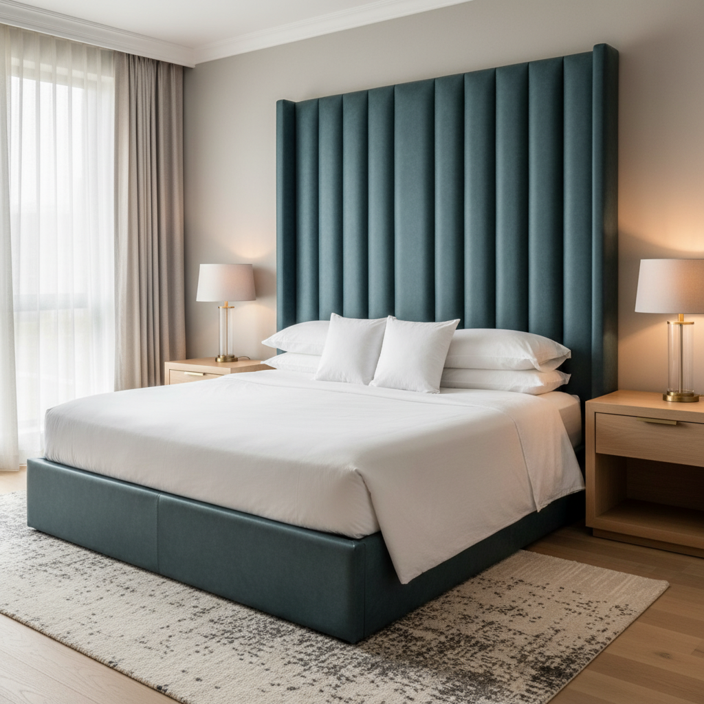 Smooth Pebble Grain Deep Teal Upholstered Headboard | Architectural Fabrics