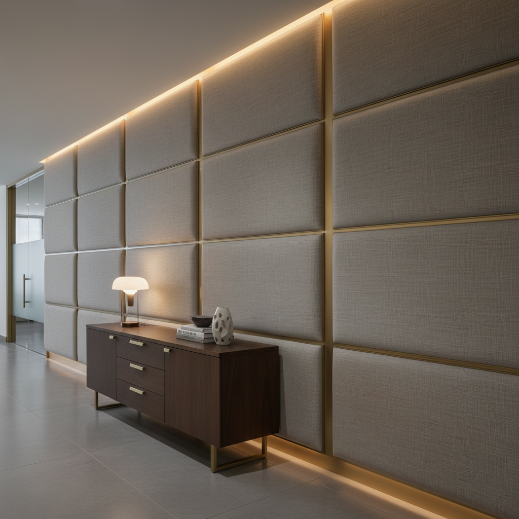 Woven Linen Texture Silver Taupe Upholstered Wall Panel | Architectural Fabrics