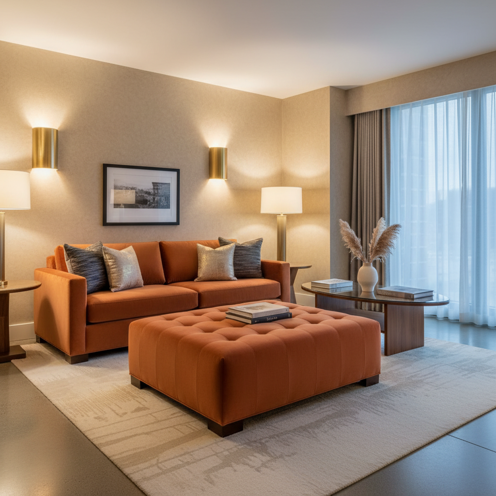 Pearisburg Cranberry Upholstered Ottoman | Architectural Fabrics