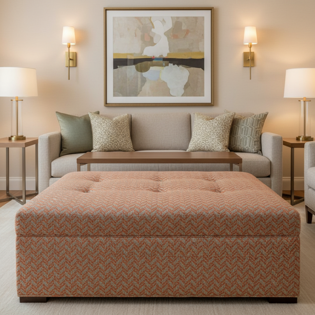 Rum Punch - Persimmon Upholstered Ottoman | Architectural Fabrics