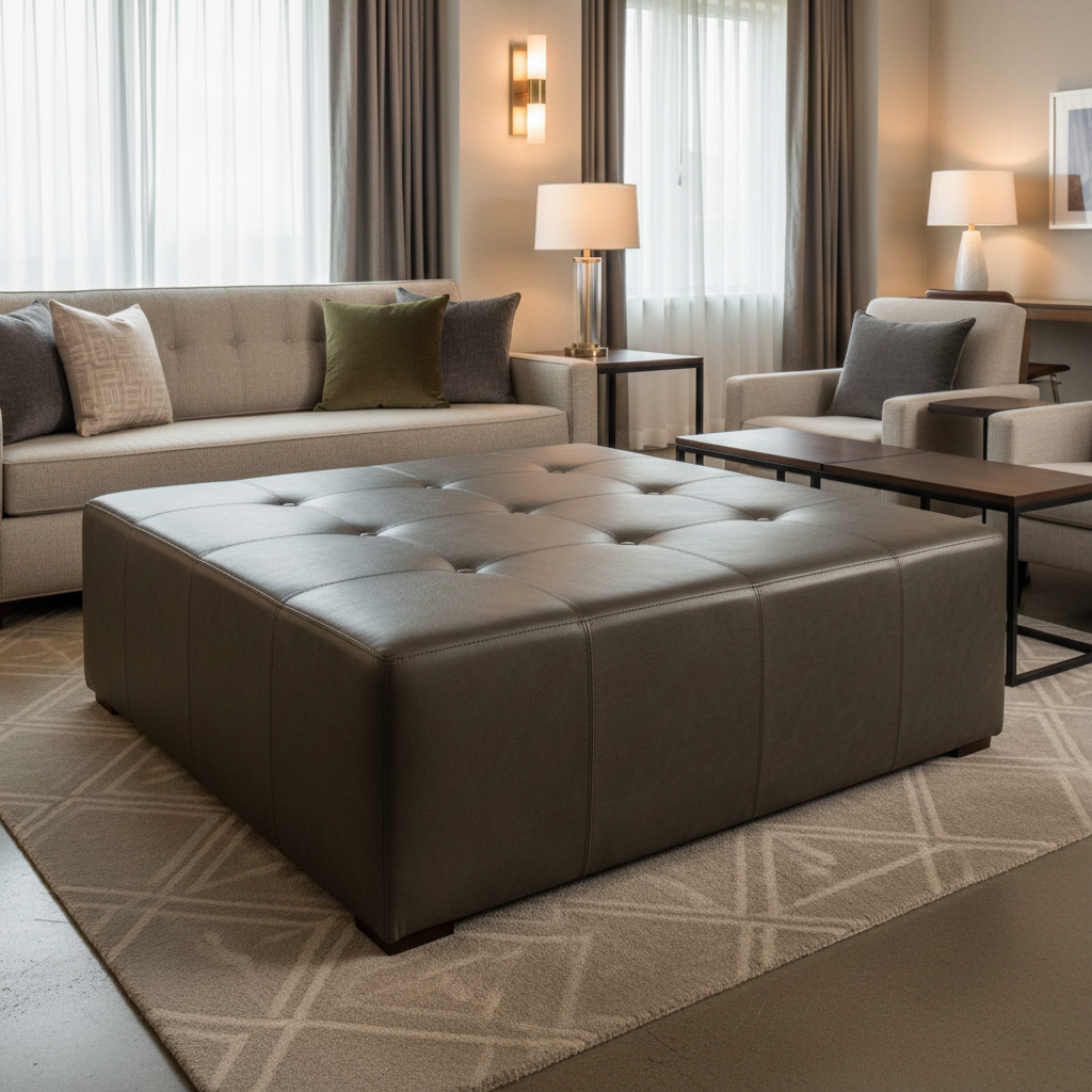 Smooth Pebble Grain Dark Taupe Upholstered Ottoman | Architectural Fabrics