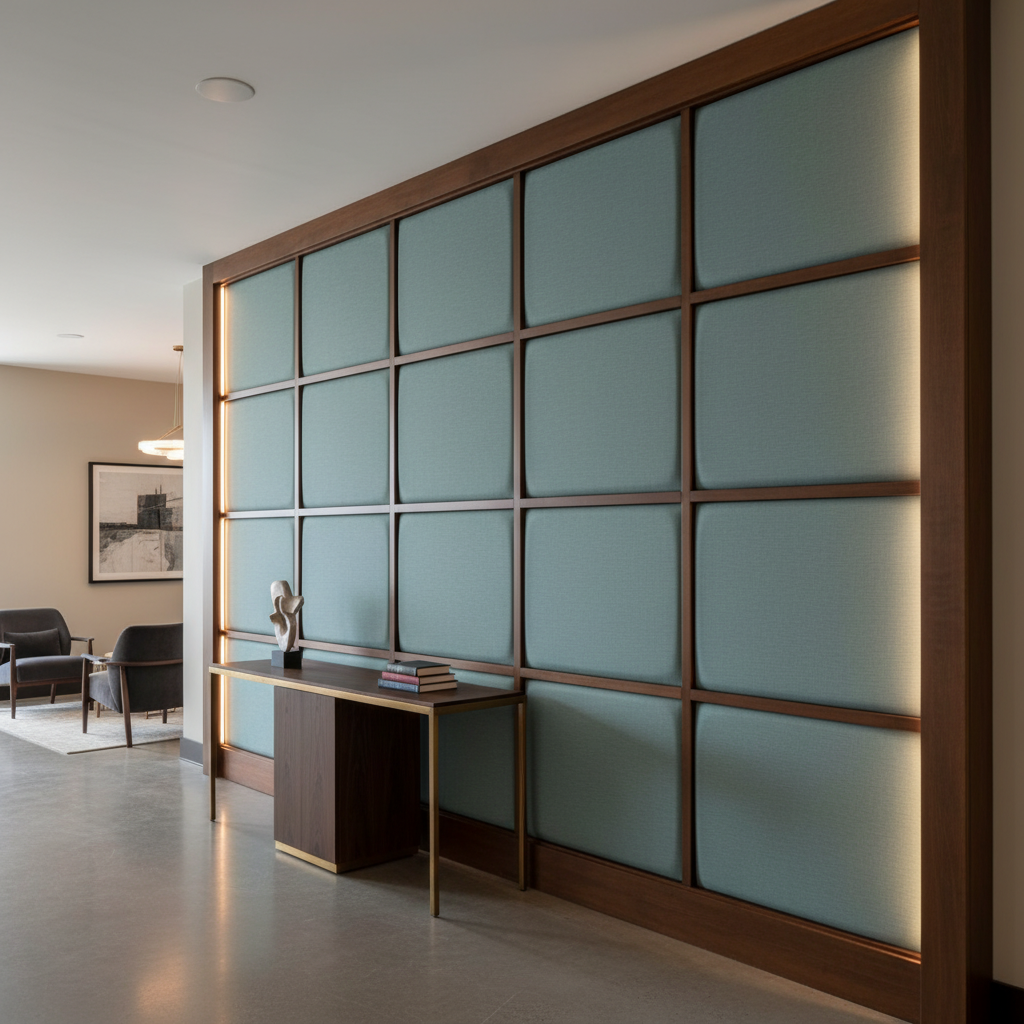 Smooth Pebble Grain Dusty Teal Upholstered Wall Panel | Architectural Fabrics