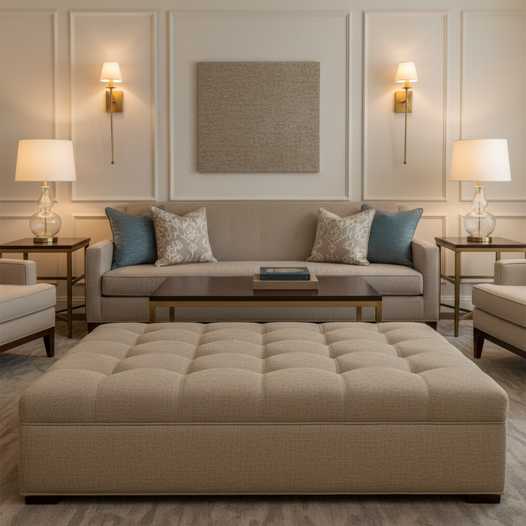 Vivace Reef - Latte Upholstered Ottoman | Architectural Fabrics