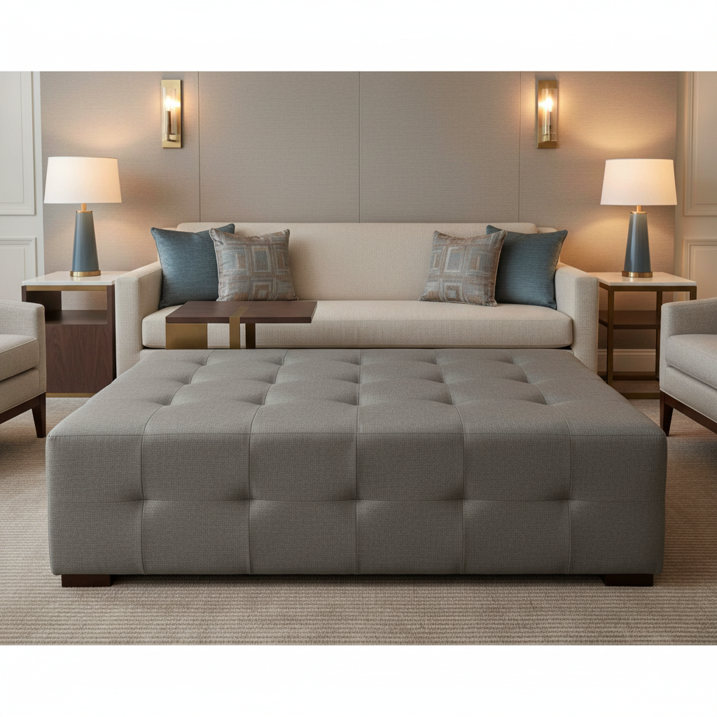 Smooth Solid Texture Misty Gray Upholstered Ottoman | Architectural Fabrics