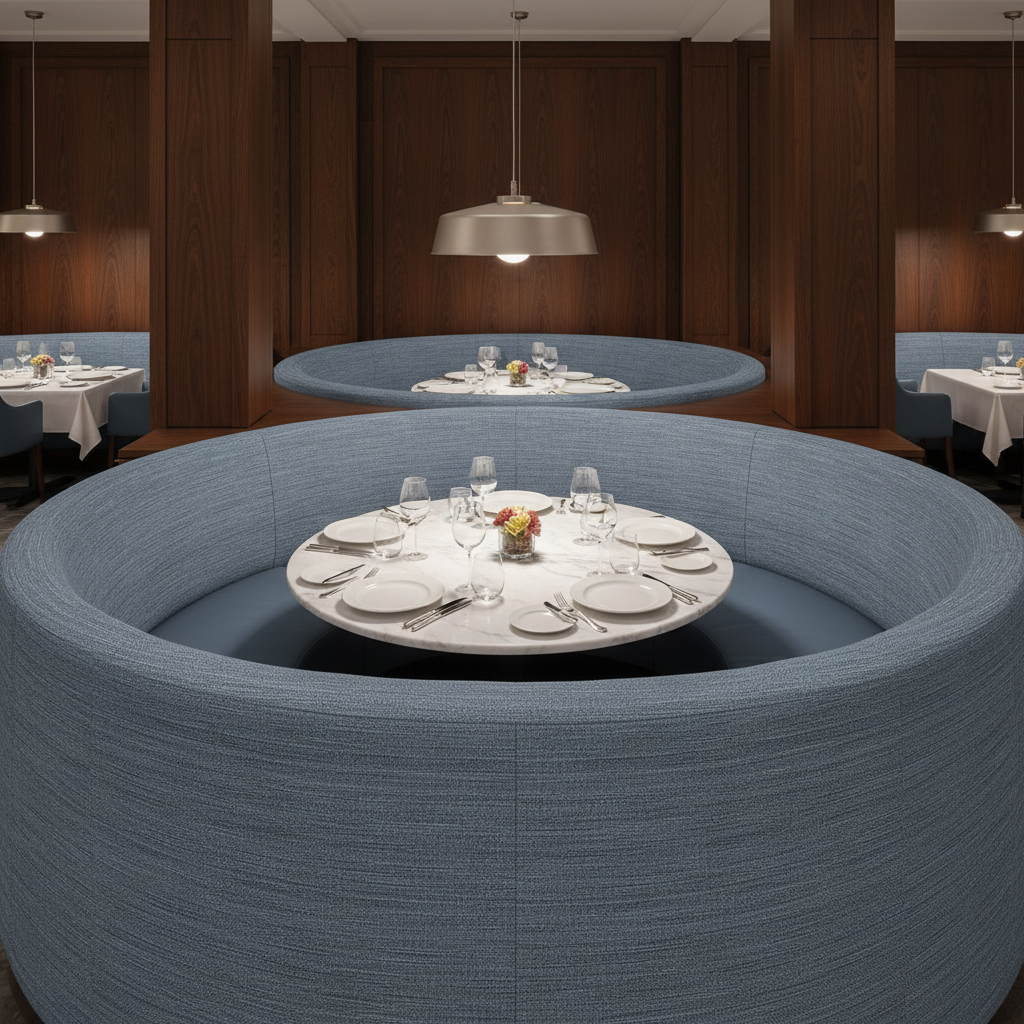 Fine Woven Texture Slate Blue Upholstered Banquette | Architectural Fabrics