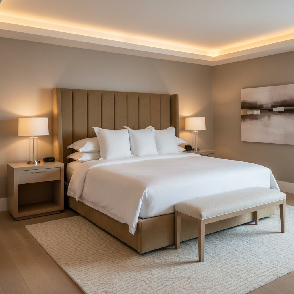 Smooth Pebble Grain Golden Bronze Upholstered Headboard | Architectural Fabrics