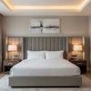 Subtle Pebble Texture Cool Silver Upholstered Headboard | Architectural Fabrics