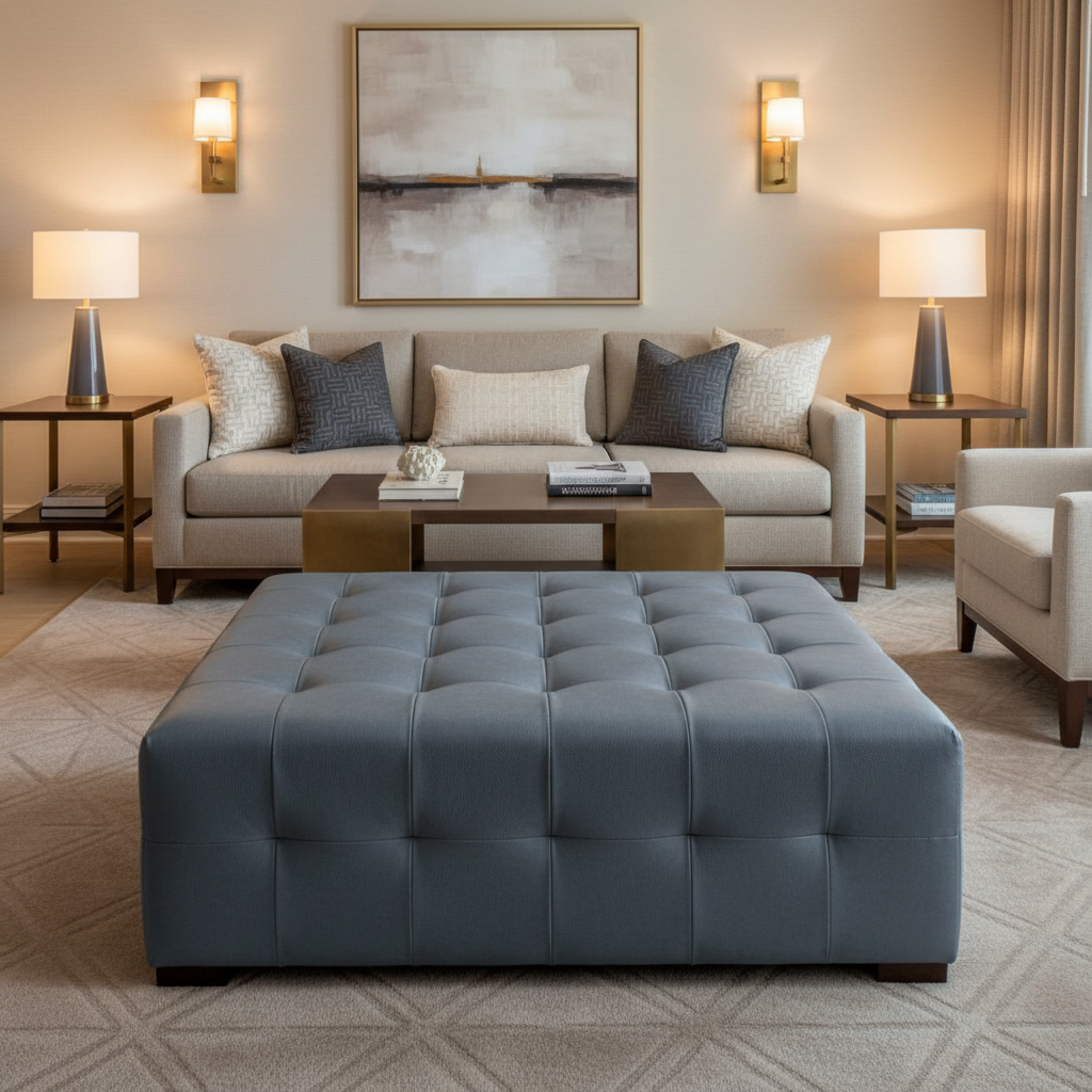 Savannah Bay - Blueberry Upholstered Ottoman | Architectural Fabrics