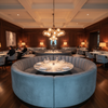 Ultrasuede Ice Blue Grey-Blue Upholstered Banquette | Ultrasuede Upholstery