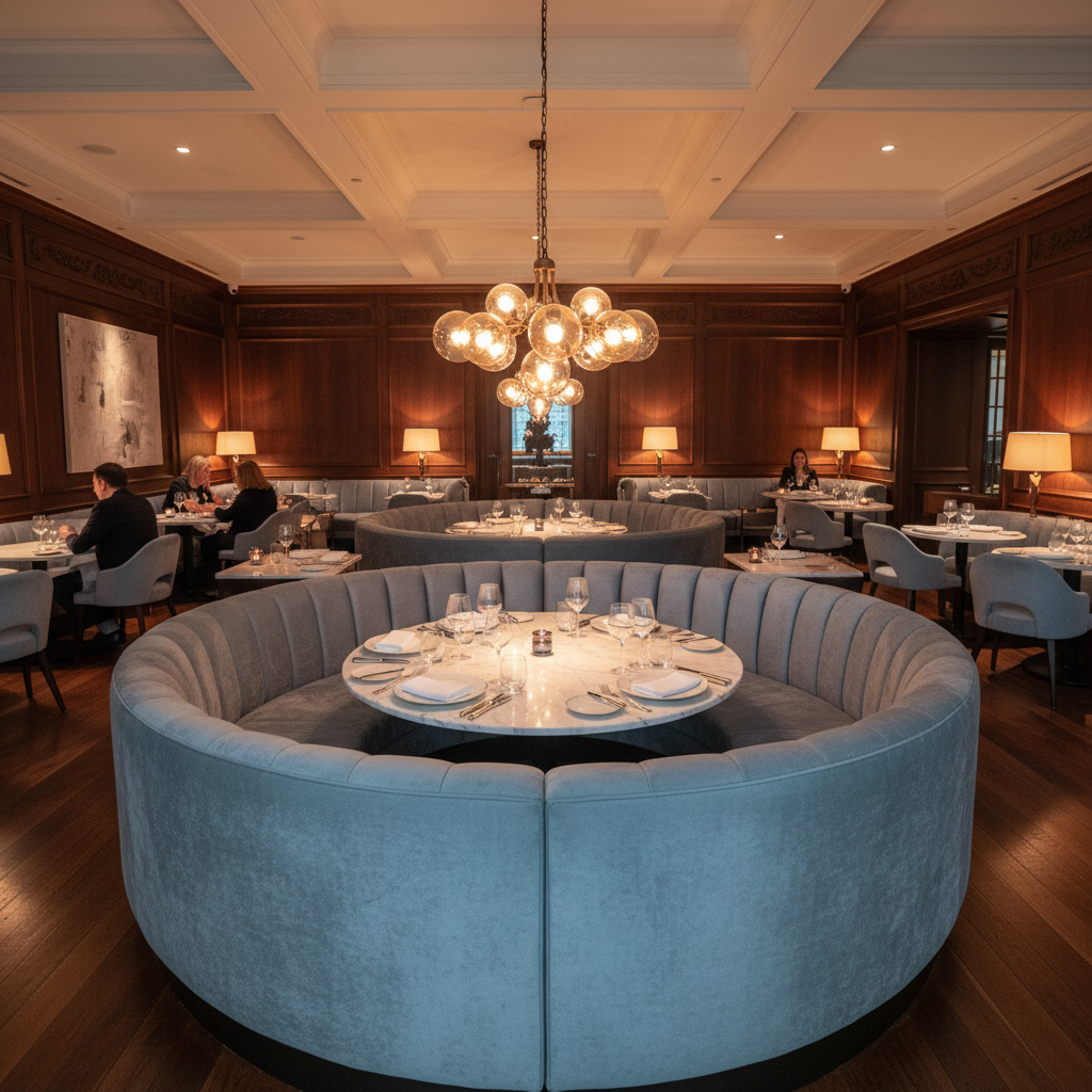 Ultrasuede Ice Blue Grey-Blue Upholstered Banquette | Ultrasuede Upholstery