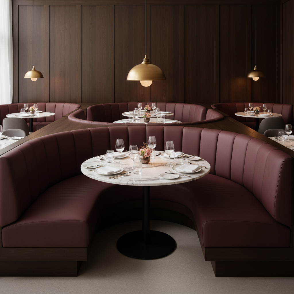 Smooth Solid Texture Deep Burgundy Upholstered Banquette | Architectural Fabrics