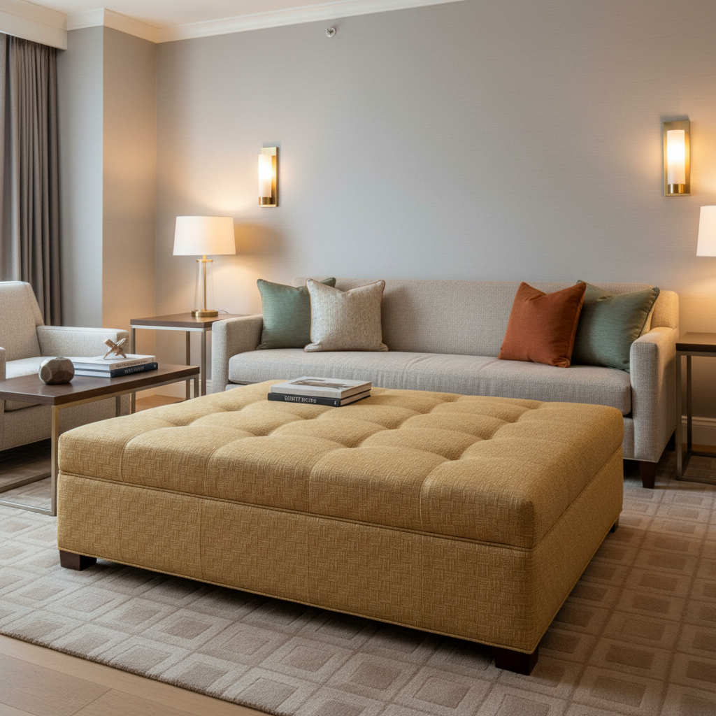 Rattan Bay - Fawn Upholstered Ottoman | Architectural Fabrics