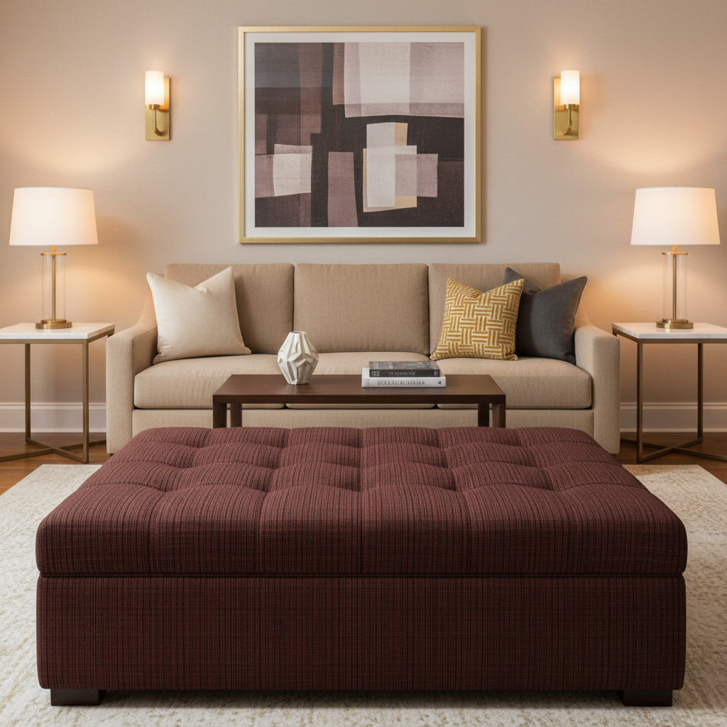 Woven Crosshatch Texture Rustic Sienna Upholstered Ottoman | Architectural Fabrics
