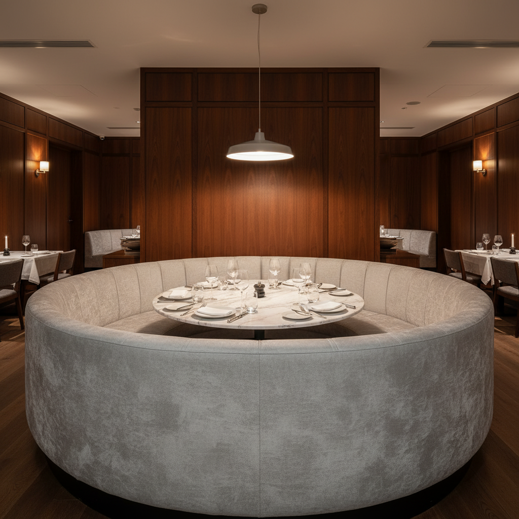 Subtle Textured Grain Soft Silver Upholstered Banquette | Architectural Fabrics