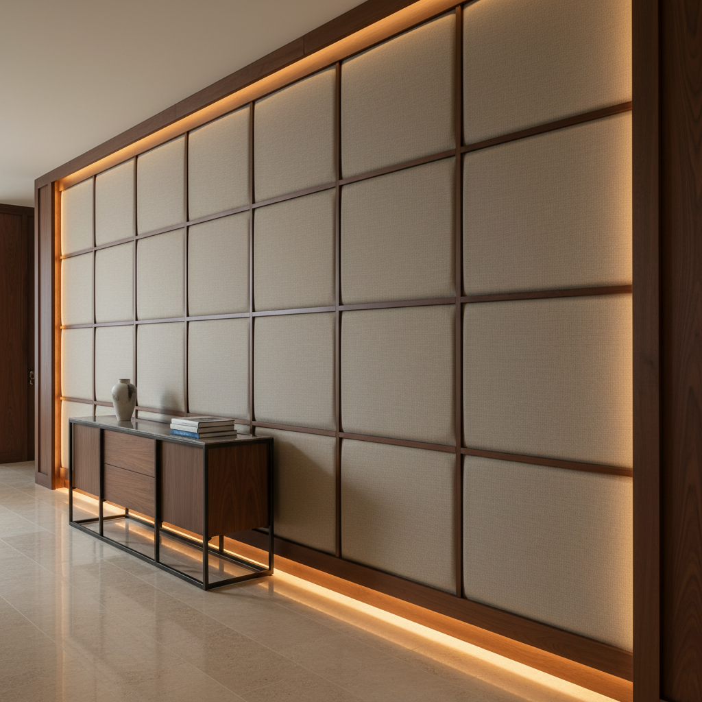Smooth Solid Color Neutral Stone Upholstered Wall Panel | Architectural Fabrics