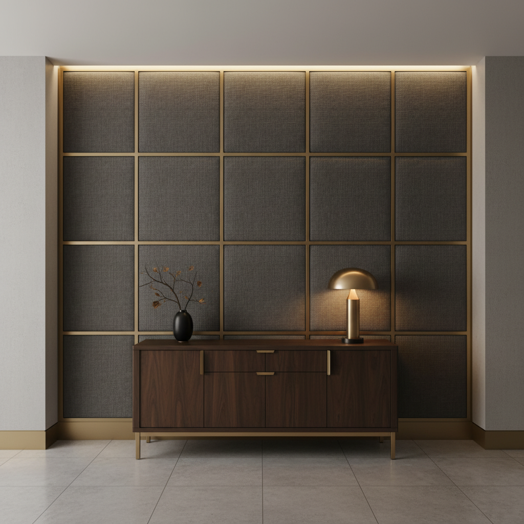 Fine Linen Weave Dark Graphite Upholstered Wall Panel | Architectural Fabrics