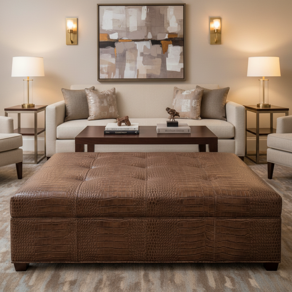 Norman Island - Fudge Upholstered Ottoman | Architectural Fabrics