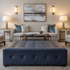 Embossed Reptile Scale Deep Indigo Upholstered Ottoman | Architectural Fabrics