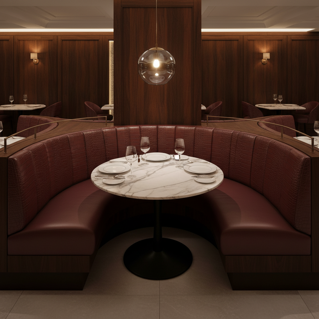Embossed Crocodile Skin Deep Burgundy Upholstered Banquette | Architectural Fabrics