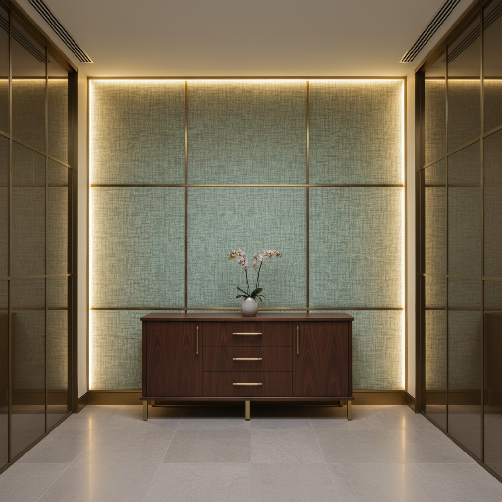 Woven Crosshatch Texture Seafoam Green Upholstered Wall Panel | Architectural Fabrics