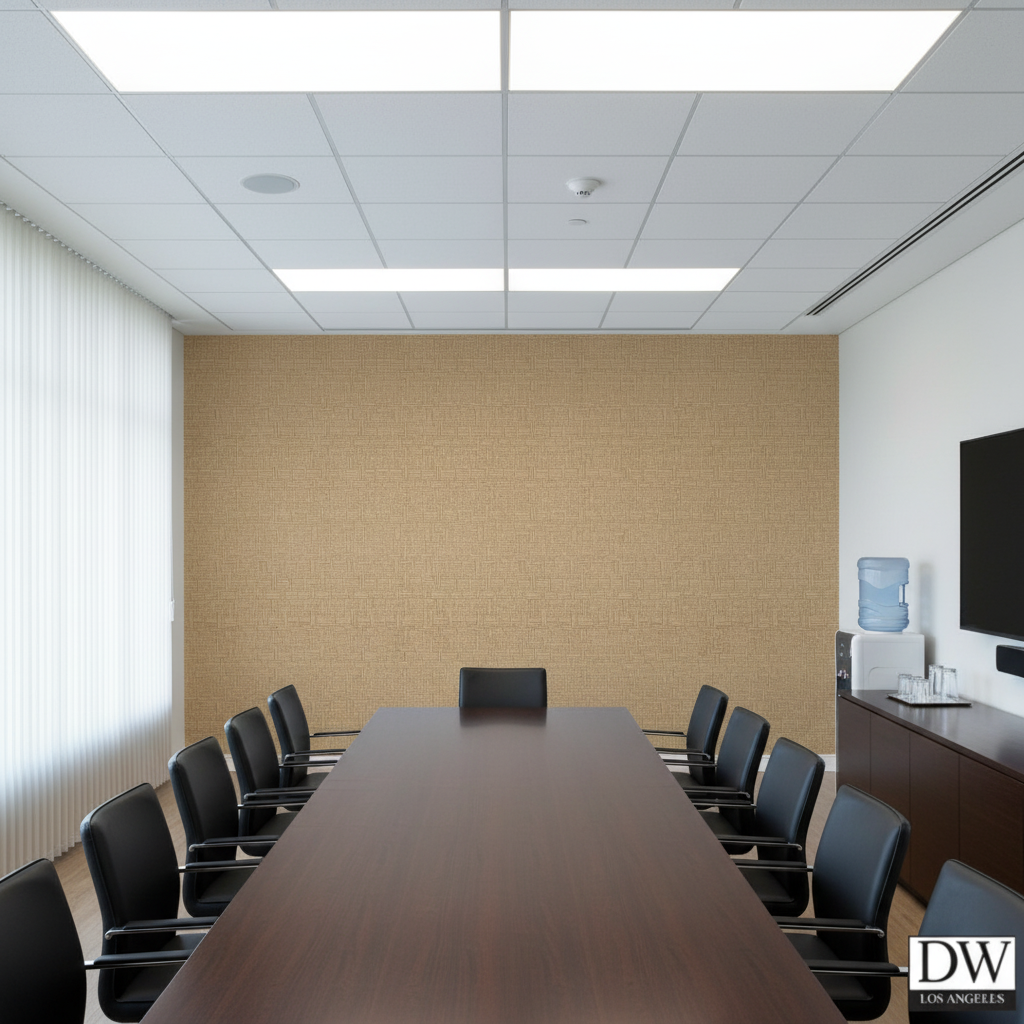 Moroccan Cream Basketweave | Hollywood Wallcoverings - Conference Room commercial room setting