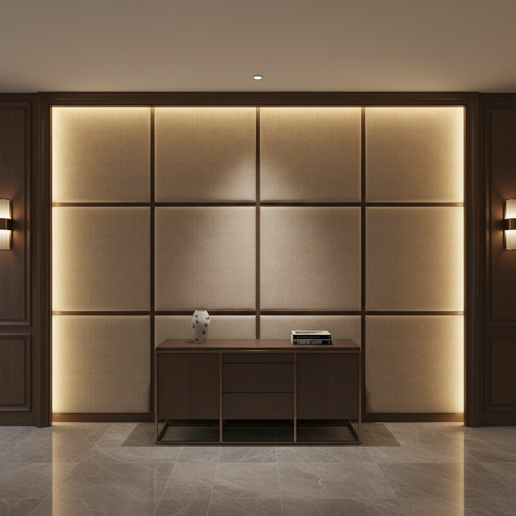 Brushed Linen Weave Sandy Beige Upholstered Wall Panel | Architectural Fabrics