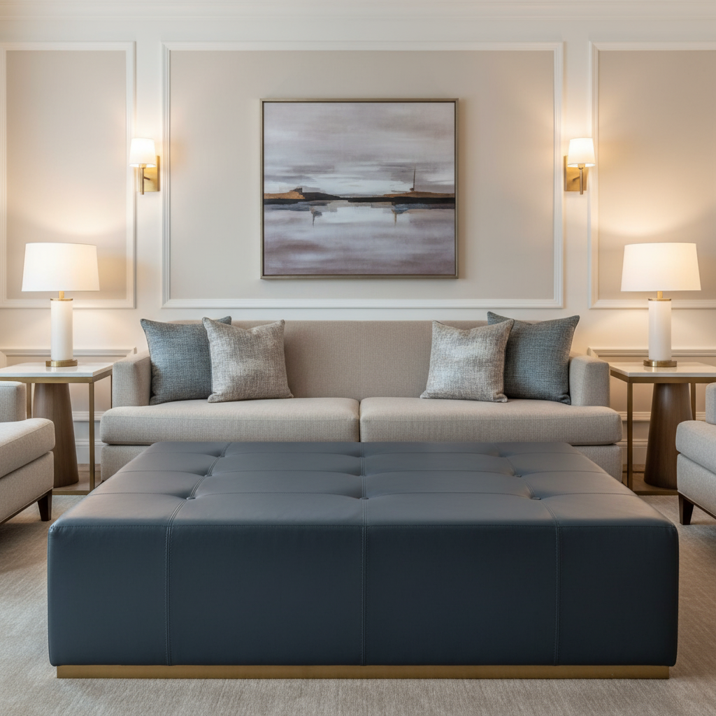 Vivace Reef - Ink Upholstered Ottoman | Architectural Fabrics