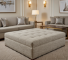 BEVERLY - Oatmeal Tweed Blackout Drapery Upholstered Ottoman | Architectural Fabrics