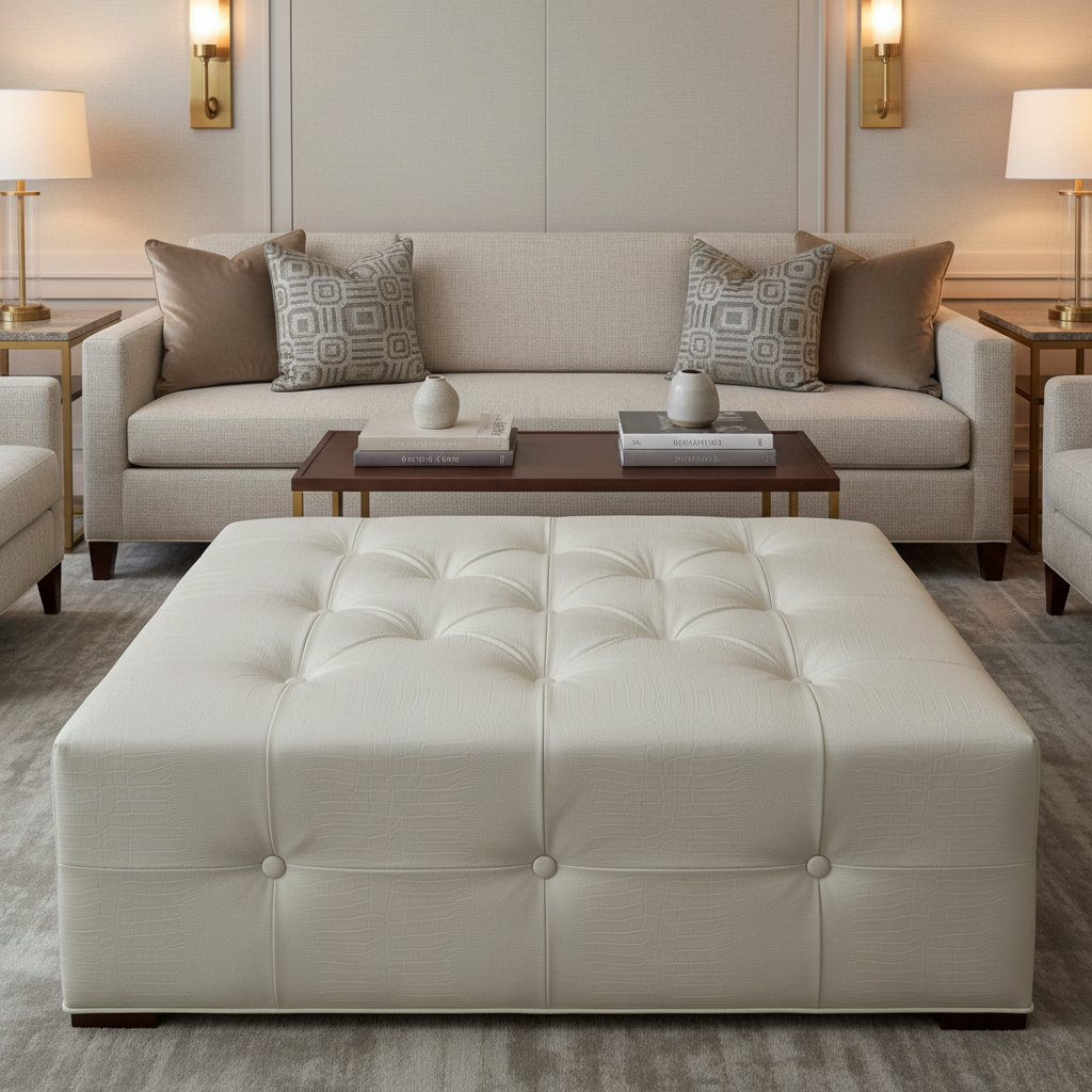 Silver Bank - Snowflake Upholstered Ottoman | Architectural Fabrics
