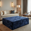 Crushed Velvet Texture Midnight Sapphire Upholstered Ottoman | Architectural Fabrics