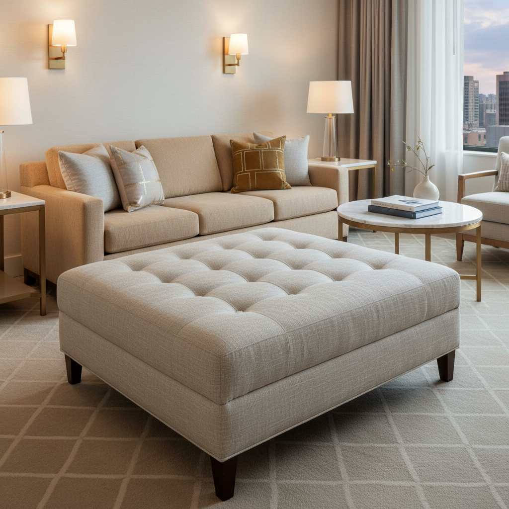 Turneffe - Snow Upholstered Ottoman | Architectural Fabrics