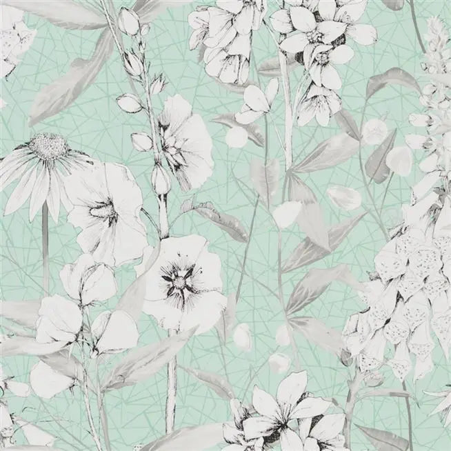 Emilie Botanical 02 Aqua Blue Wallpaper | Designer's Guild Europe