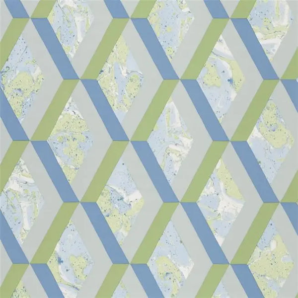 Jourdain Trellis Diamond  08 Cobalt Blue & Green Wallpaper | Designer's Guild Europe