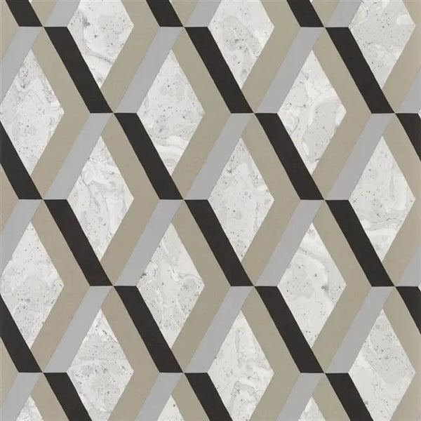 Jourdain Trellis Diamond  05 Noir Black Wallpaper | Designer's Guild Europe