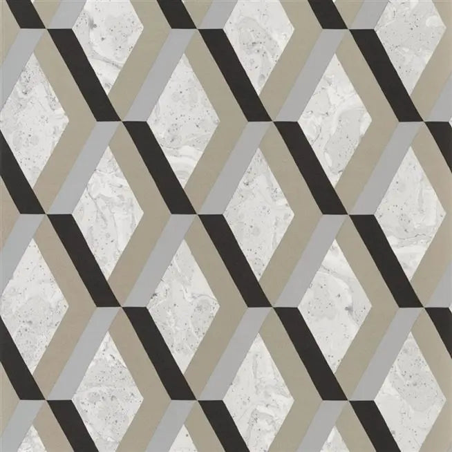 Jourdain Trellis Diamond  05 Noir Black Wallpaper | Designer's Guild Europe