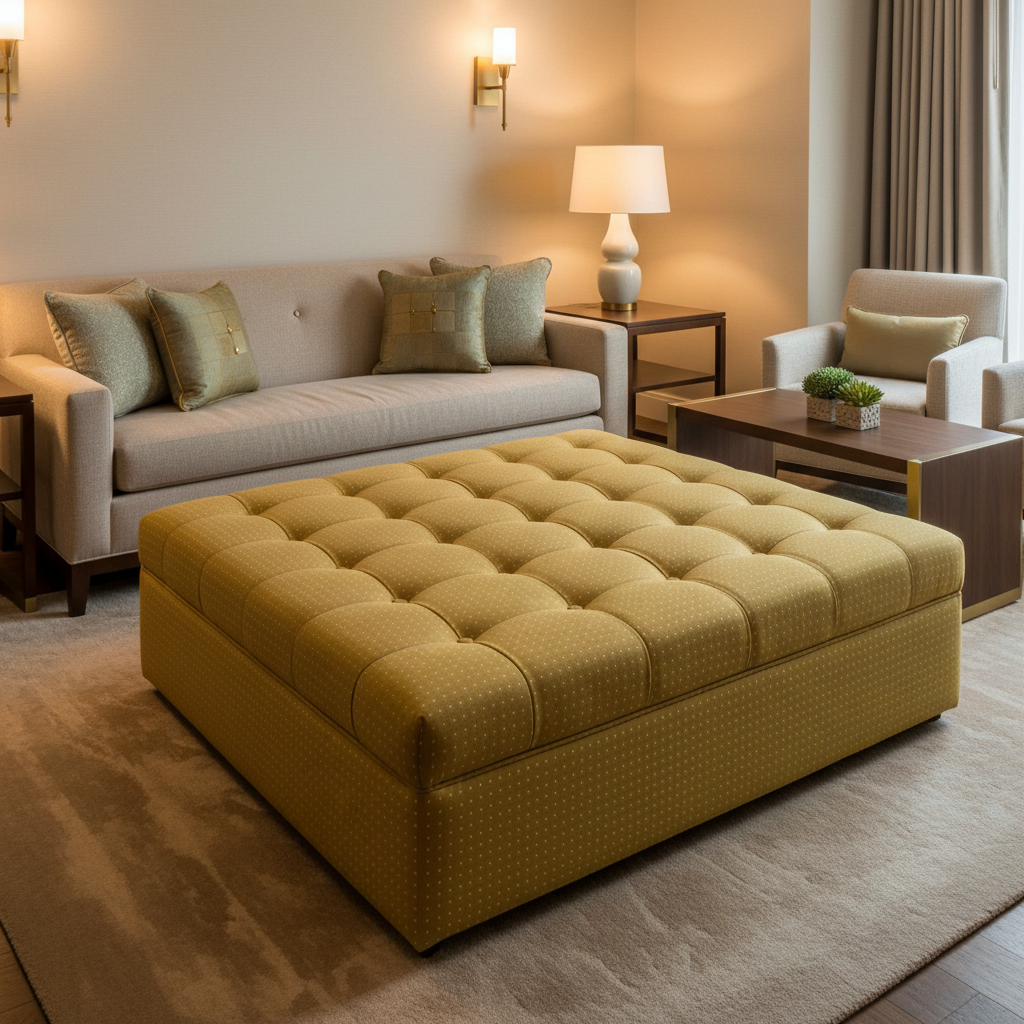 Analog - Goldenrod Etched Polyurethane Upholstered Ottoman | Architectural Fabrics