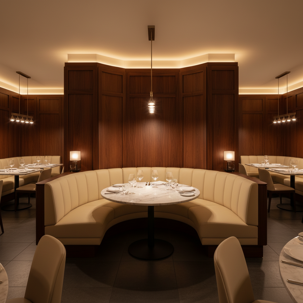 Smooth Pebble Grain Creamy Ivory Upholstered Banquette | Architectural Fabrics