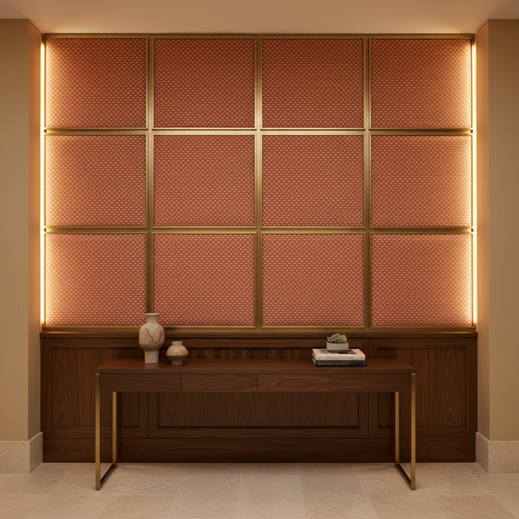 Woven Dot Pattern Terracotta Clay Upholstered Wall Panel | Architectural Fabrics