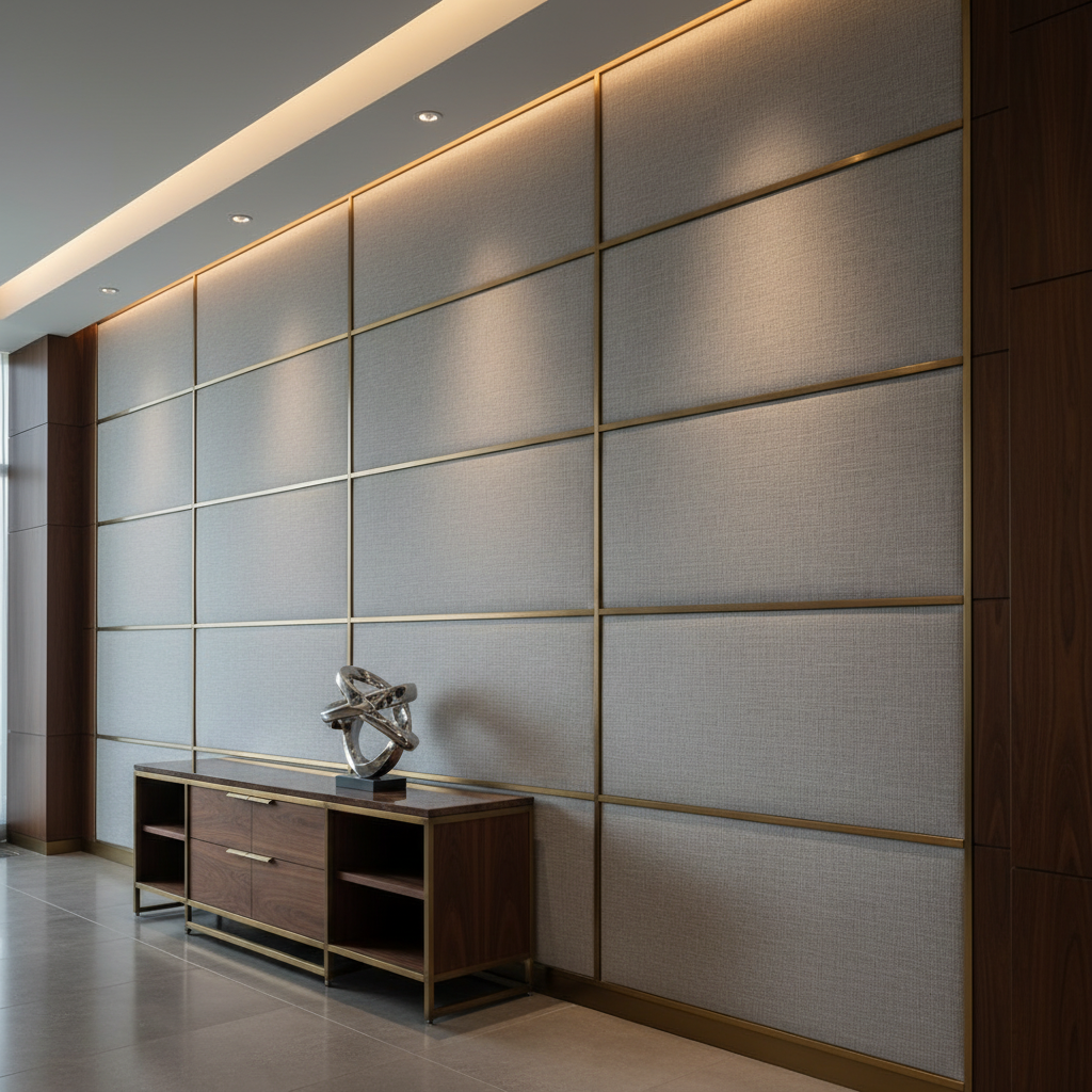 Subtle Woven Texture Cool Silver Upholstered Wall Panel | Architectural Fabrics