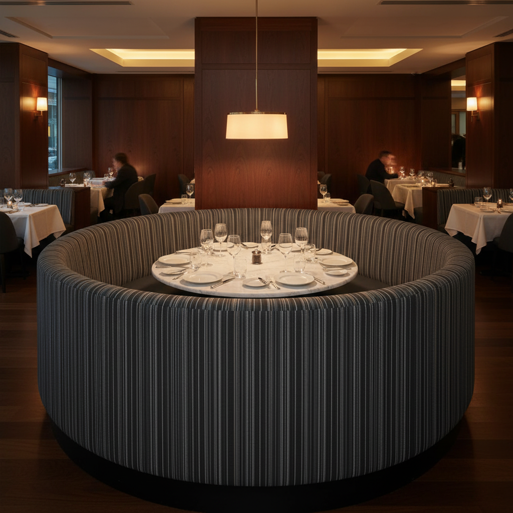 Sandy Point Stripe - Otter Upholstered Banquette | Architectural Fabrics