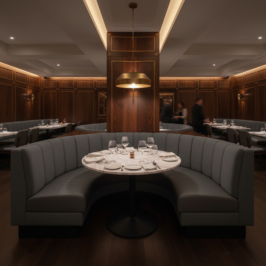 Maya Riviera - Pewter Upholstered Banquette | Architectural Fabrics