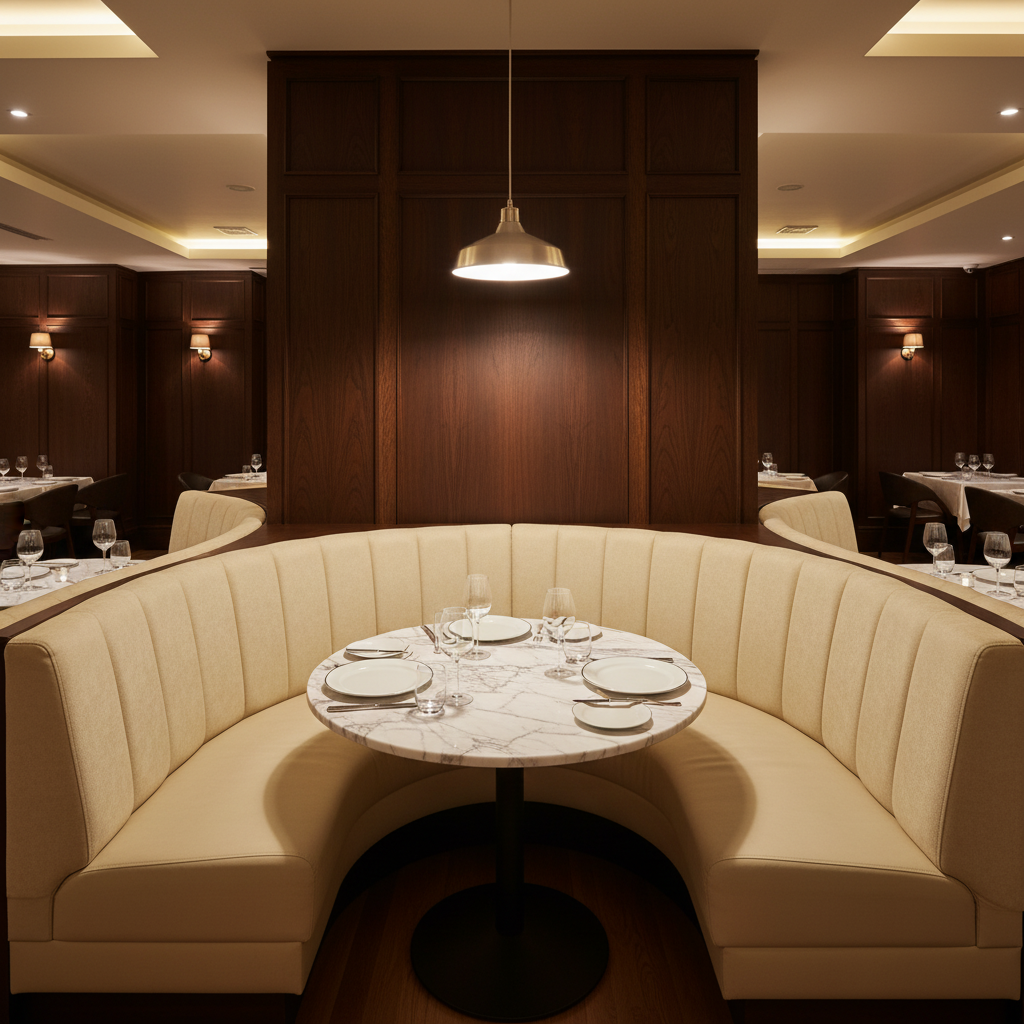 Smooth Pebble Grain Creamy Ivory Upholstered Banquette | Architectural Fabrics