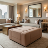 Ultrasuede  Bisque Pink, Beige Upholstered Ottoman | Ultrasuede Upholstery
