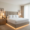 Smooth Solid Color Neutral Stone Upholstered Headboard | Architectural Fabrics