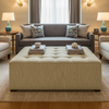 Woven Textile Texture Soft Gold Upholstered Ottoman | Architectural Fabrics
