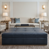 Embossed Reptile Scale Deep Indigo Upholstered Ottoman | Architectural Fabrics